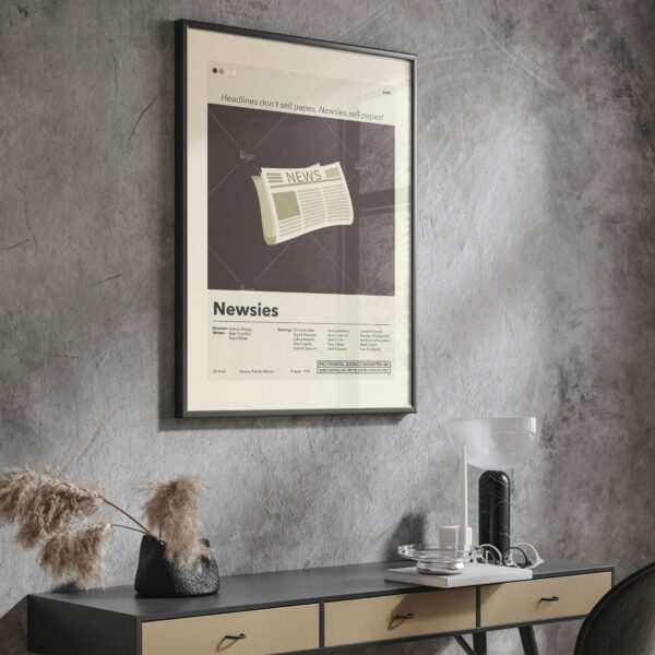 Vintage mid-century modern Newsies movie poster with retro design