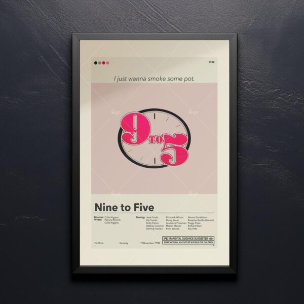 Mid-century modern Nine to Five movie poster with retro design