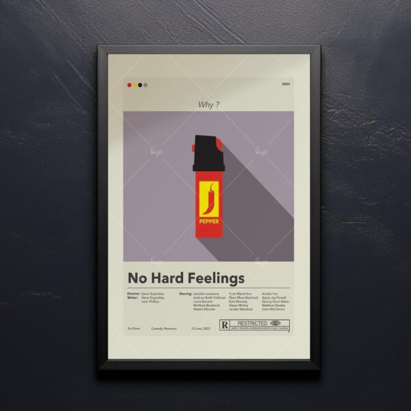 No Hard Feelings movie vintage mid-century modern style poster
