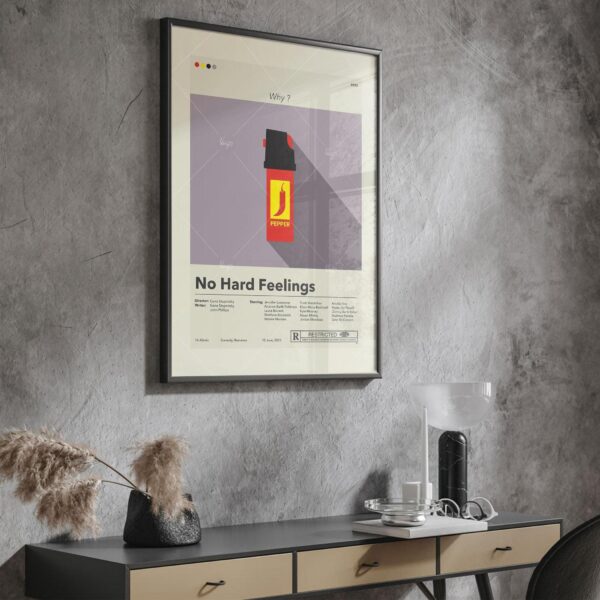 No Hard Feelings movie vintage mid-century modern style poster