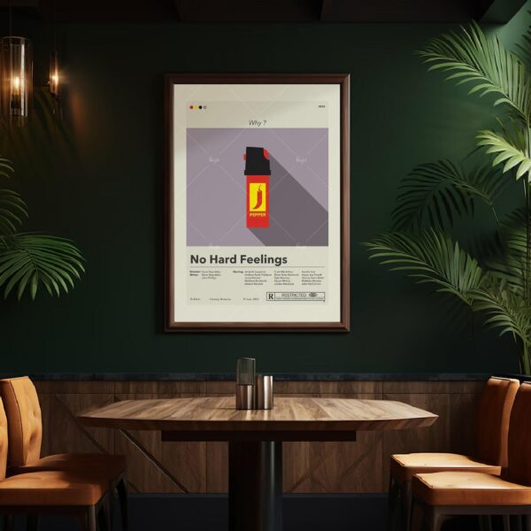 No Hard Feelings movie vintage mid-century modern style poster