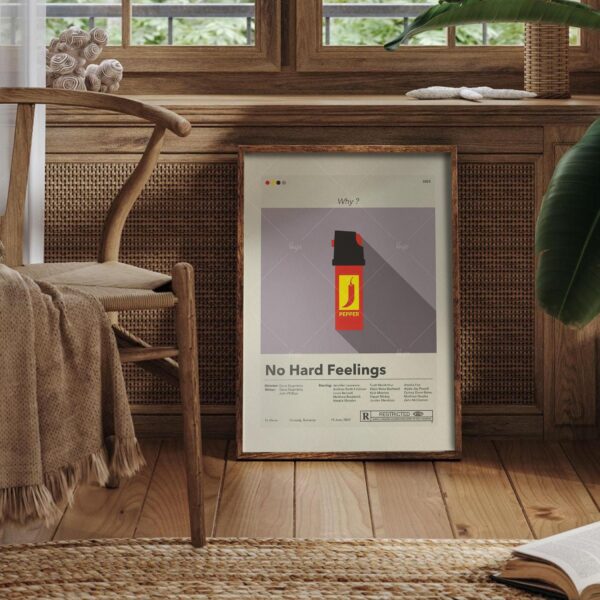 No Hard Feelings movie vintage mid-century modern style poster