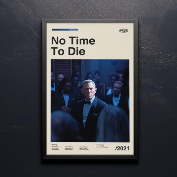Mid-century modern style No Time to Die movie poster for wall decor