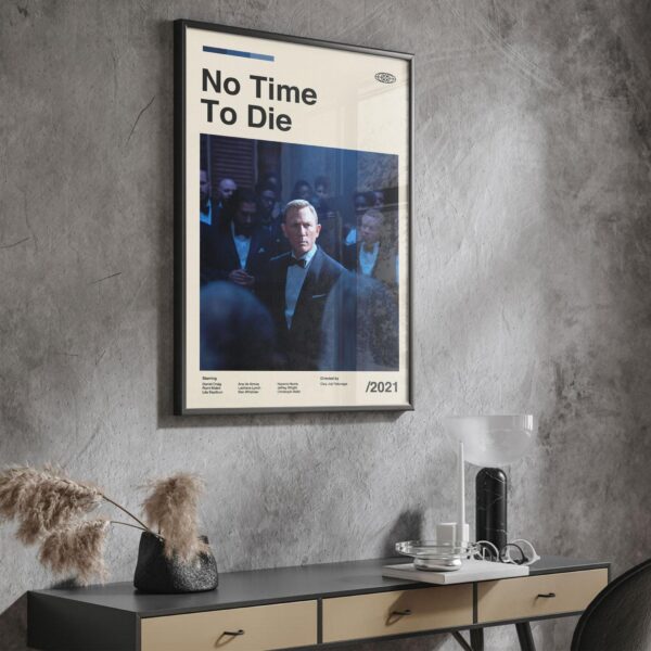 Mid-century modern style No Time to Die movie poster for wall decor