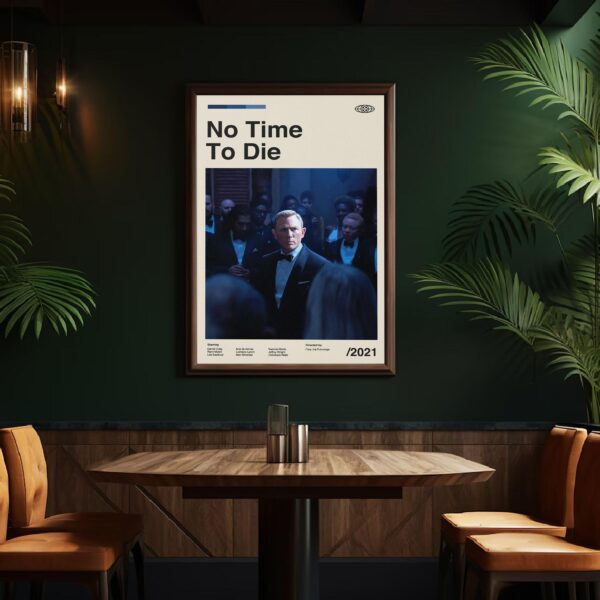 Mid-century modern style No Time to Die movie poster for wall decor