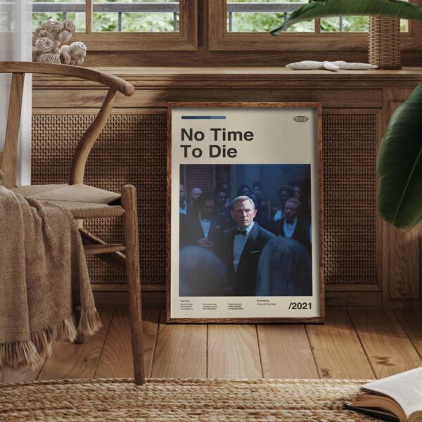 Mid-century modern style No Time to Die movie poster for wall decor