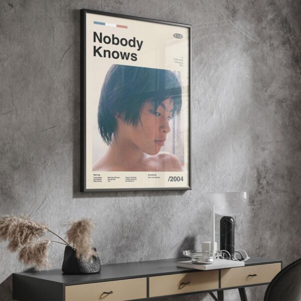 Mid-century modern Nobody Knows movie poster with retro design