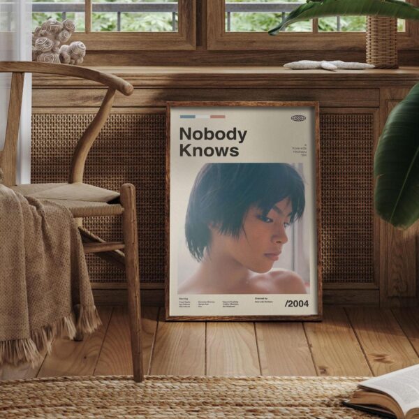 Mid-century modern Nobody Knows movie poster with retro design