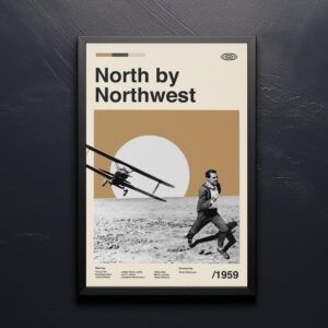 North by Northwest mid-century modern movie poster art with vintage design