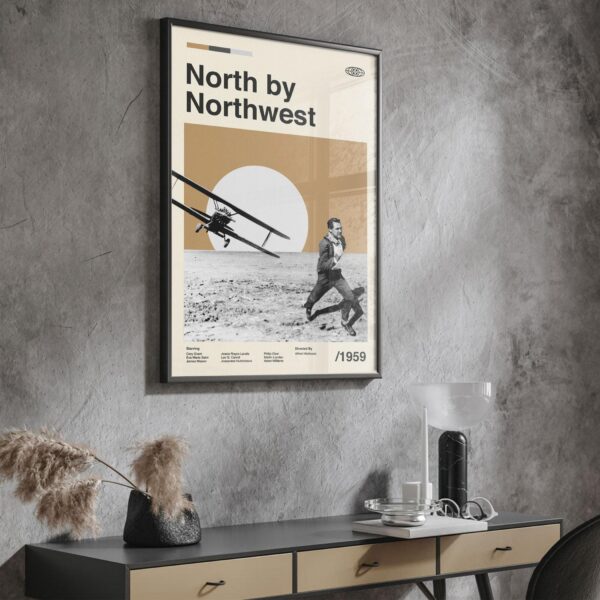 North by Northwest mid-century modern movie poster art with vintage design