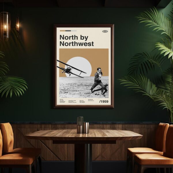 North by Northwest mid-century modern movie poster art with vintage design