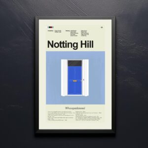 Notting Hill movie poster with mid-century modern graphic design style