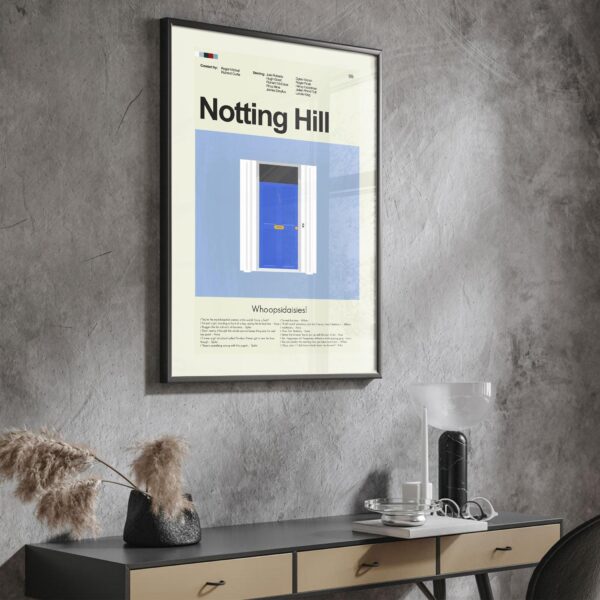Notting Hill movie poster with mid-century modern graphic design style