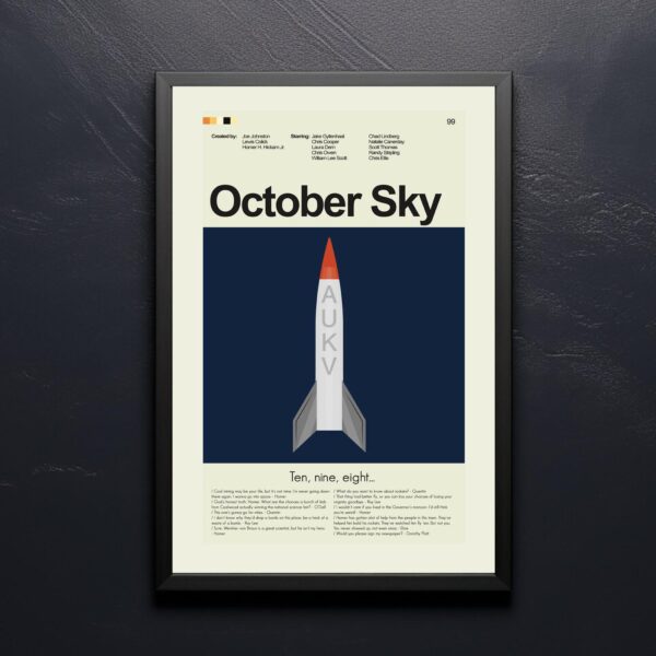 October Sky movie poster with mid-century modern design elements