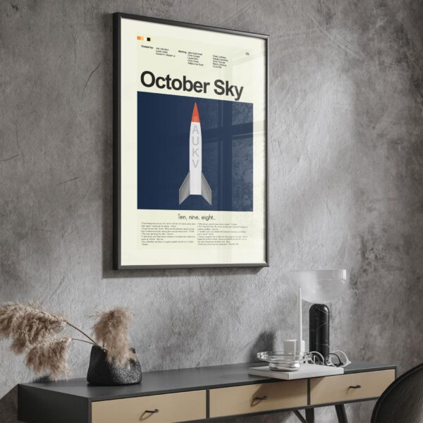 October Sky movie poster with mid-century modern design elements