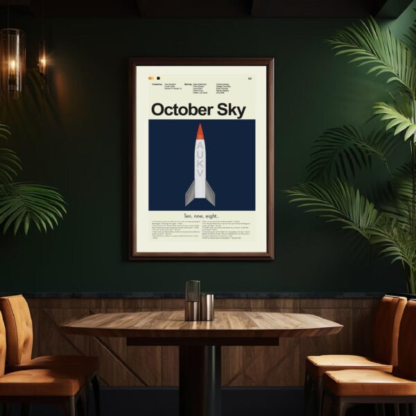 October Sky movie poster with mid-century modern design elements