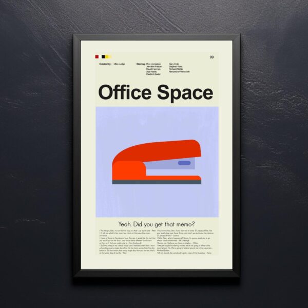 Mid-century modern Office Space movie graphic poster with vintage design