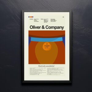 Mid-century modern Oliver & Company movie poster with vintage advertising style