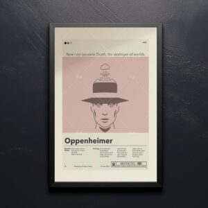 Oppenheimer movie poster with 20th century mid-century modern art style