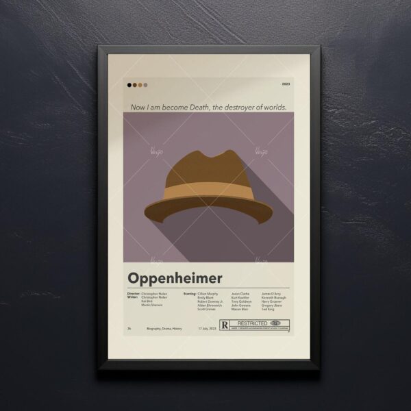 Oppenheimer movie poster with 20th century mid-century modern design