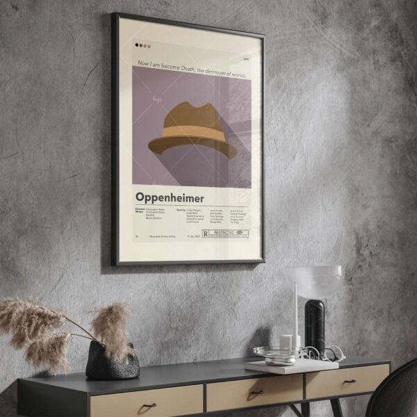 Oppenheimer movie poster with 20th century mid-century modern design