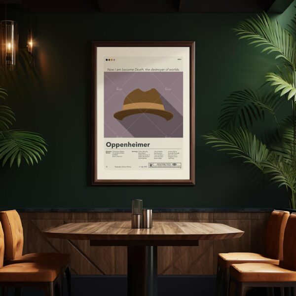Oppenheimer movie poster with 20th century mid-century modern design