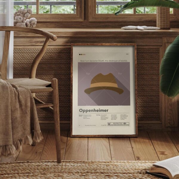 Oppenheimer movie poster with 20th century mid-century modern design