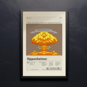 Mid-century modern style Oppenheimer movie poster with vintage design