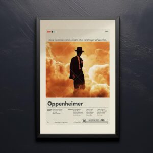 Mid-century modern Oppenheimer movie poster design with minimalist style