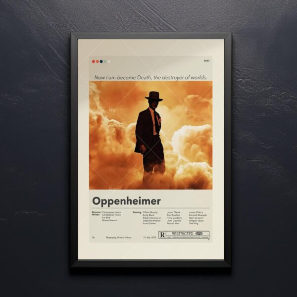 Mid-century modern Oppenheimer movie poster design with minimalist style