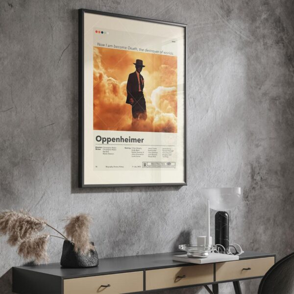 Mid-century modern Oppenheimer movie poster design with minimalist style