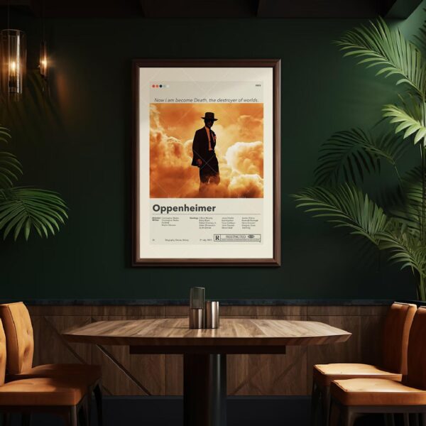 Mid-century modern Oppenheimer movie poster design with minimalist style