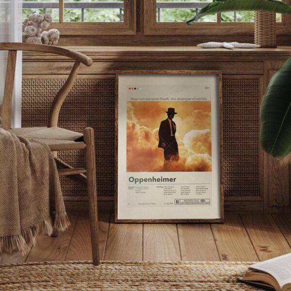 Mid-century modern Oppenheimer movie poster design with minimalist style