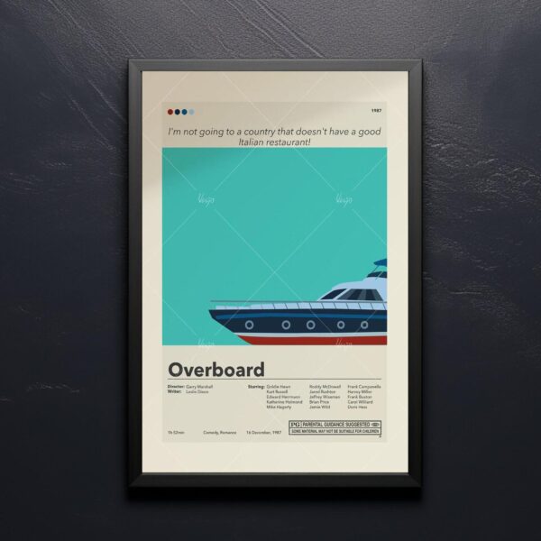 Mid-century modern Overboard movie poster with vintage wall art style