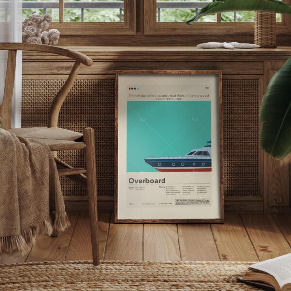 Mid-century modern Overboard movie poster with vintage wall art style