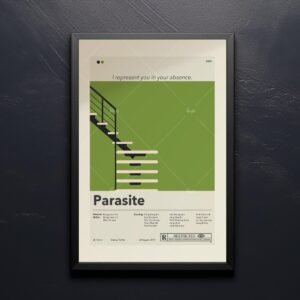 Mid-century modern graphic poster of the Parasite movie cover art