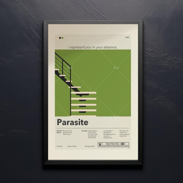 Mid-century modern graphic poster of the Parasite movie cover art