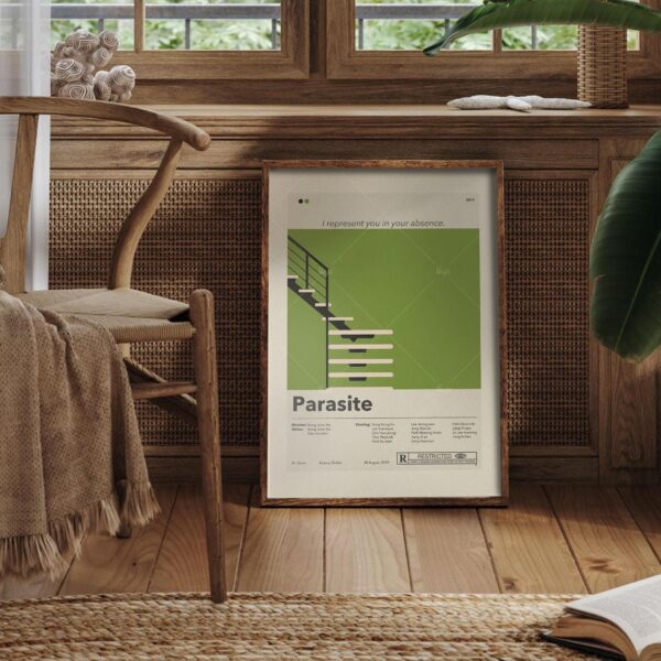 Mid-century modern graphic poster of the Parasite movie cover art