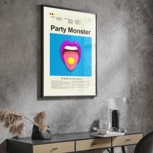Mid-century modern Party Monster movie poster print with retro design