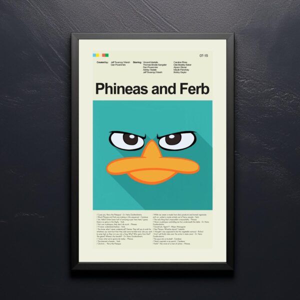 Mid-century modern style Phineas and Ferb Star Wars movie poster art