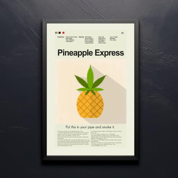 Mid-century modern Pineapple Express movie wall poster with retro design