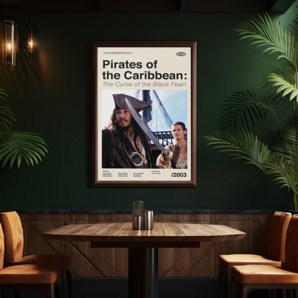 Large mid century modern poster of Pirates of the Caribbean movie