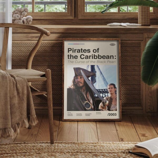 Large mid century modern poster of Pirates of the Caribbean movie
