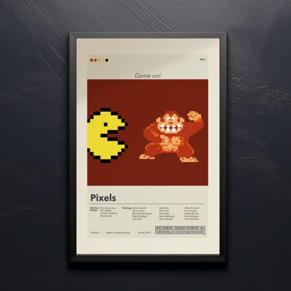 Mid-century modern Pixels movie poster with 20th century limited edition design