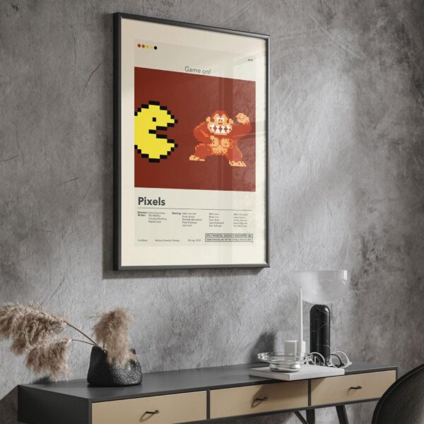 Mid-century modern Pixels movie poster with 20th century limited edition design