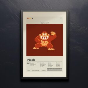 Mid-century modern Pixels movie poster featuring iconic house design
