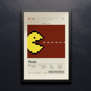 Mid-century modern Pixels movie poster with retro style design
