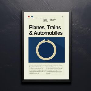 Mid-century modern graphic design poster of Planes, Trains and Automobiles movie