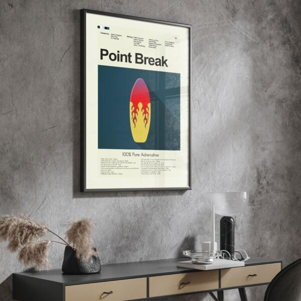 Mid-century modern Point Break movie poster with 20th century design style