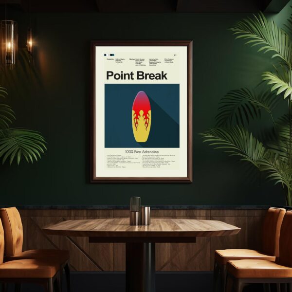 Mid-century modern Point Break movie poster with 20th century design style